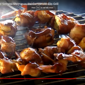 Bacon Wrapped Smoked Serrano Shrimp on CampMaid Flip Grill