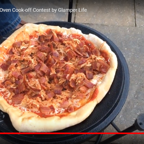 BBQ Bacon Chicken Pizza on upside-down CampMaid Dutch Oven
