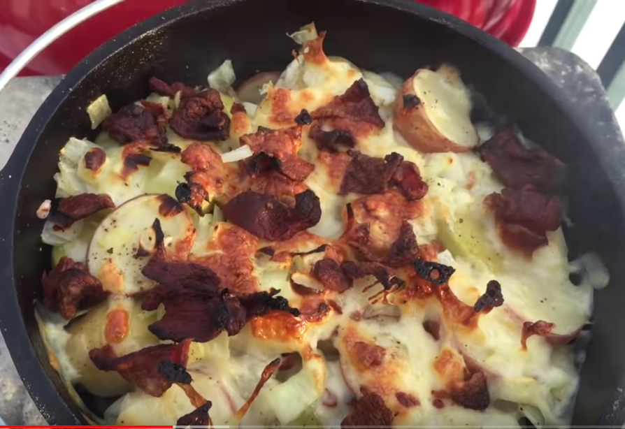 Cheesy Bacon Dutch Oven Potatoes With BBQ Tri-tip Steak