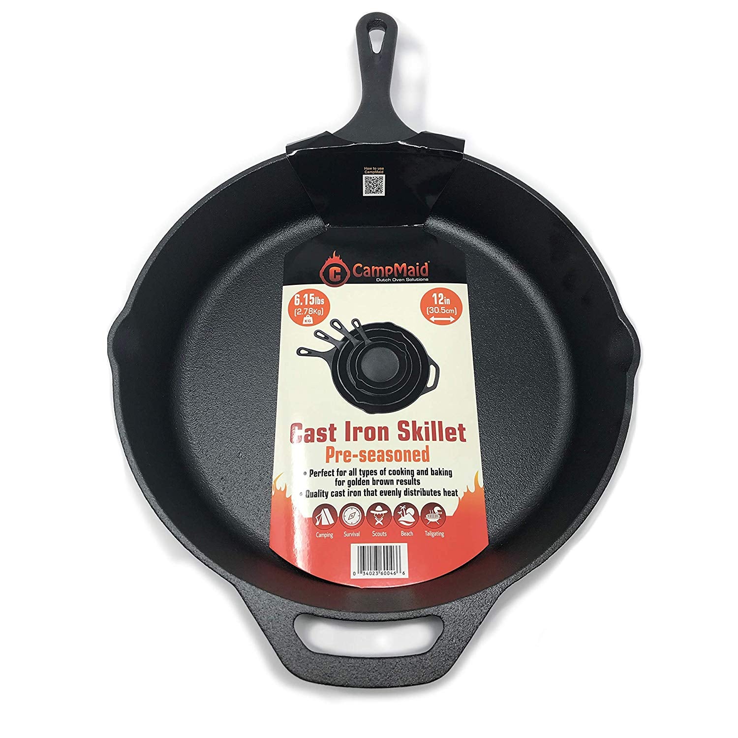 12 Pre-Seasoned Cast Iron Skillet - CampMaid