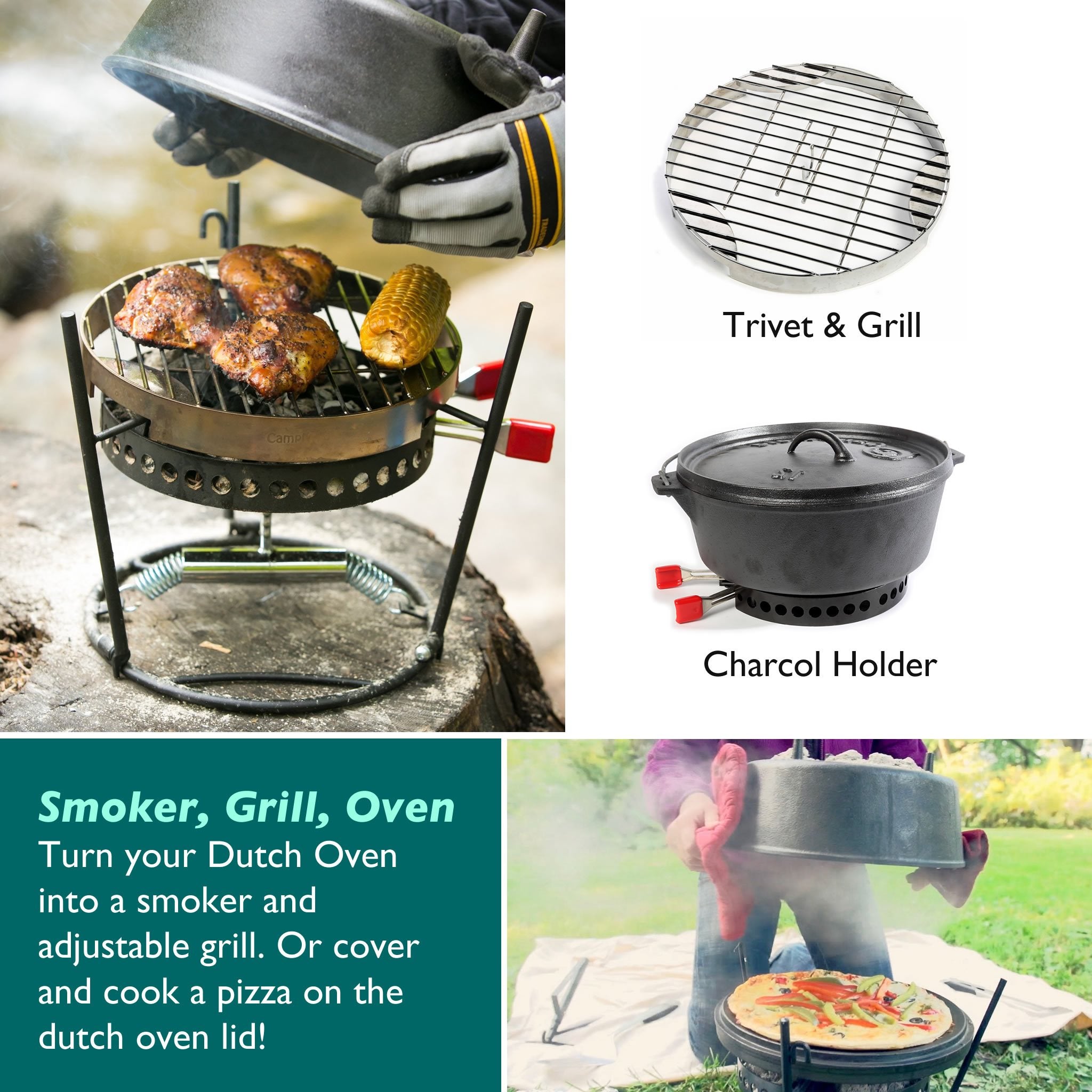 Campmaid Outdoor Cooking Set - Dutch Oven and Tools Set - Charcoal Holder & Cast Iron Grill Accessories - Camping Grill Set - Outdoor Cooking